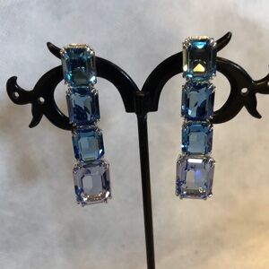 Macy’s Blue Topaz Graduating Emerald Cut Crystal Silver-tone Stud back Earrings